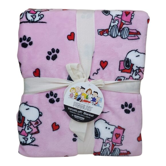 Peanuts Snoopy VelvetLoft Twin Blanket Berkshire 60x90" Pink Paws Valentines - Picture 8 of 8